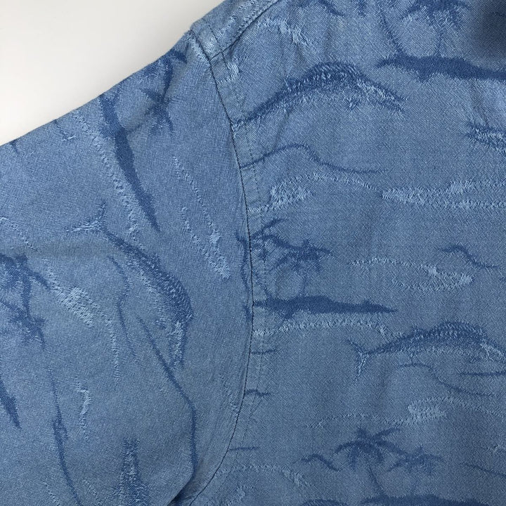 2000'S Columbia RIVER LODGE all-over fish print short-sleeved open-collar cotton shirt, boxy fit, men's size XL equivalent. cotton Blue type light blue Vintage Second Hand