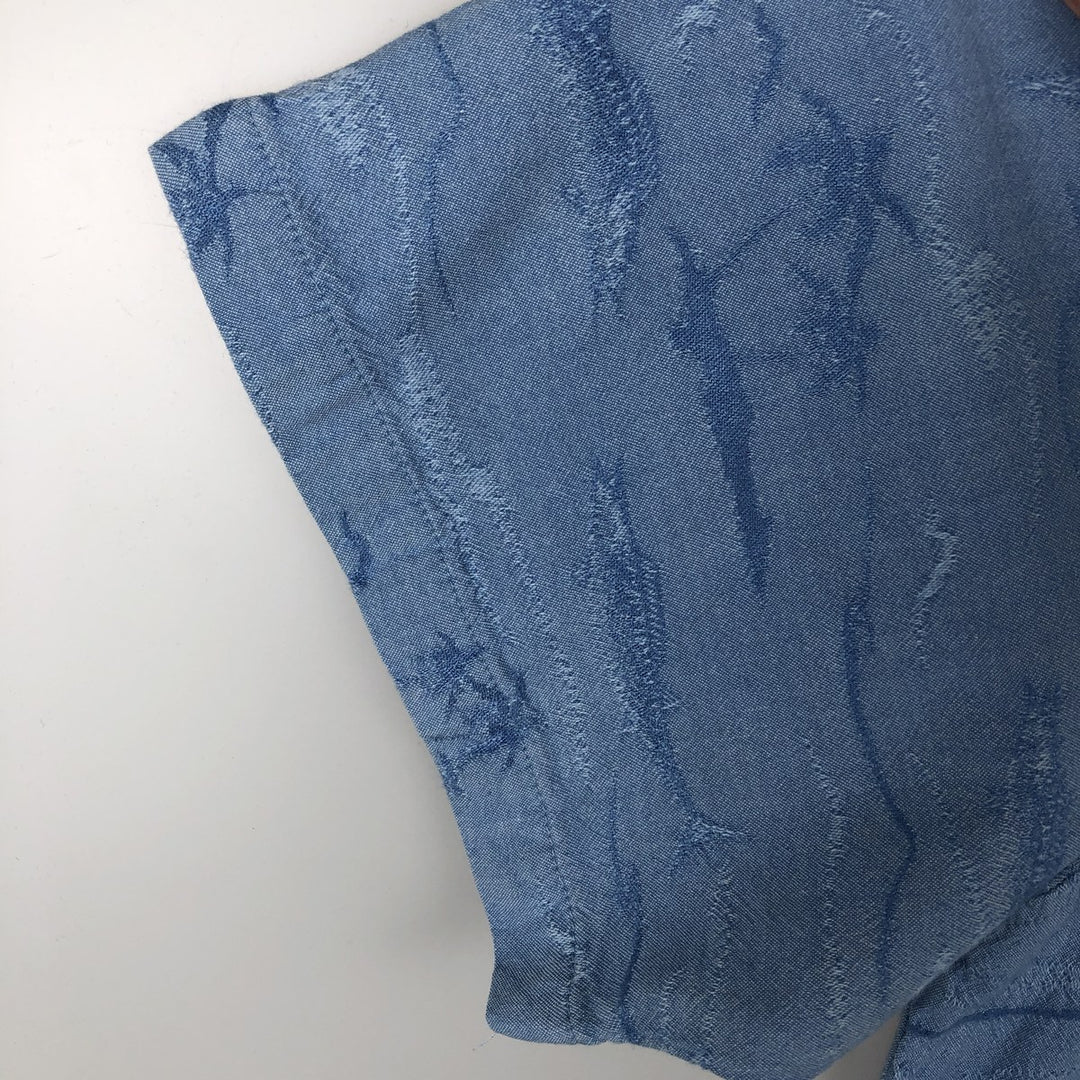 2000'S Columbia RIVER LODGE all-over fish print short-sleeved open-collar cotton shirt, boxy fit, men's size XL equivalent. cotton Blue type light blue Vintage Second Hand