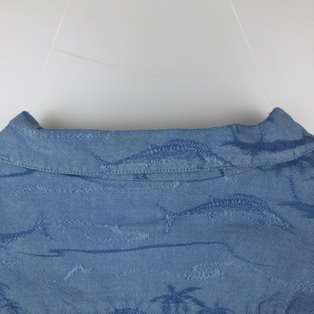 2000'S Columbia RIVER LODGE all-over fish print short-sleeved open-collar cotton shirt, boxy fit, men's size XL equivalent. cotton Blue type light blue Vintage Second Hand