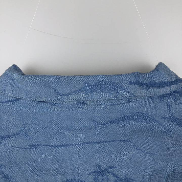 2000'S Columbia RIVER LODGE all-over fish print short-sleeved open-collar cotton shirt, boxy fit, men's size XL equivalent. cotton Blue type light blue Vintage Second Hand