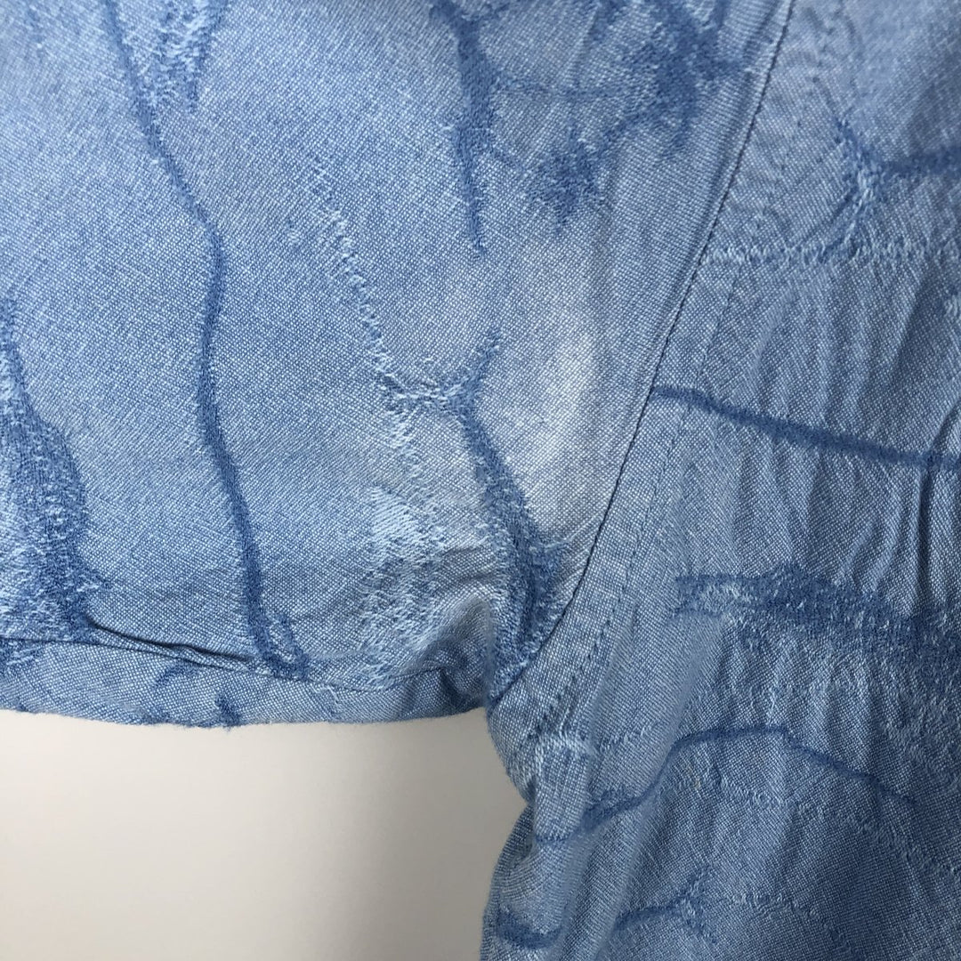 2000'S Columbia RIVER LODGE all-over fish print short-sleeved open-collar cotton shirt, boxy fit, men's size XL equivalent. cotton Blue type light blue Vintage Second Hand