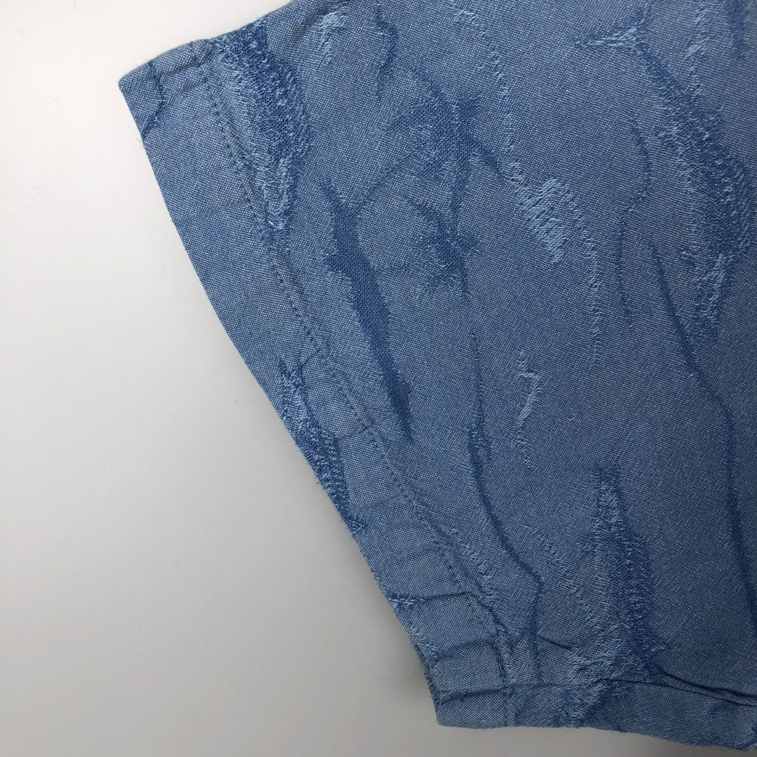2000'S Columbia RIVER LODGE all-over fish print short-sleeved open-collar cotton shirt, boxy fit, men's size XL equivalent. cotton Blue type light blue Vintage Second Hand