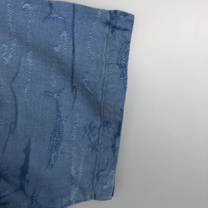 2000'S Columbia RIVER LODGE all-over fish print short-sleeved open-collar cotton shirt, boxy fit, men's size XL equivalent. cotton Blue type light blue Vintage Second Hand