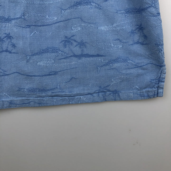 2000'S Columbia RIVER LODGE all-over fish print short-sleeved open-collar cotton shirt, boxy fit, men's size XL equivalent. cotton Blue type light blue Vintage Second Hand
