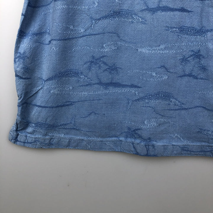 2000'S Columbia RIVER LODGE all-over fish print short-sleeved open-collar cotton shirt, boxy fit, men's size XL equivalent. cotton Blue type light blue Vintage Second Hand