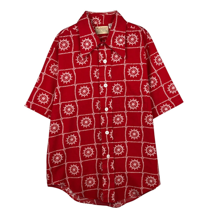 70'S RICHMAN BROTHERS all-over print short-sleeved polyester/cotton shirt, made in USA, men's size L equivalent, vintage. cotton red type Vintage Second Hand