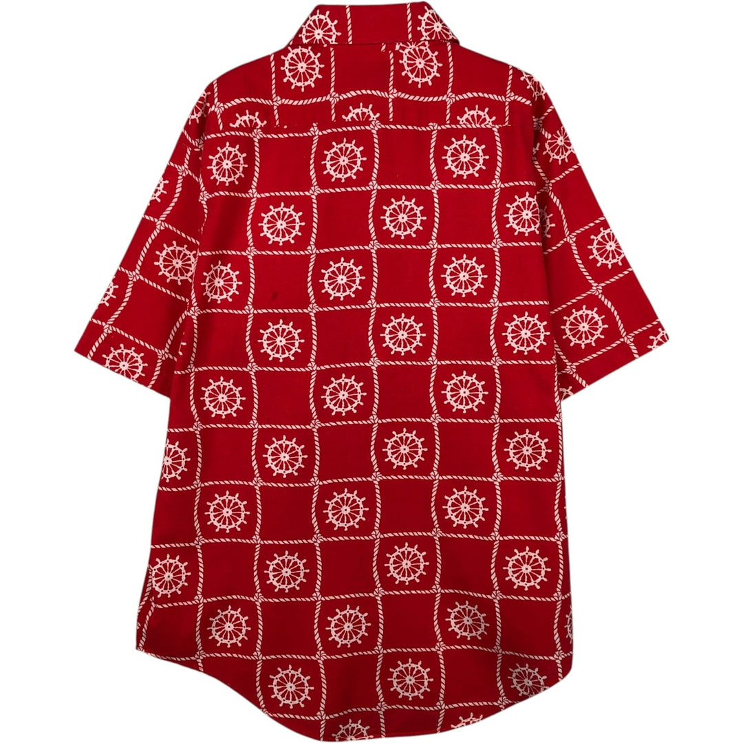 70'S RICHMAN BROTHERS all-over print short-sleeved polyester/cotton shirt, made in USA, men's size L equivalent, vintage. cotton red type Vintage Second Hand