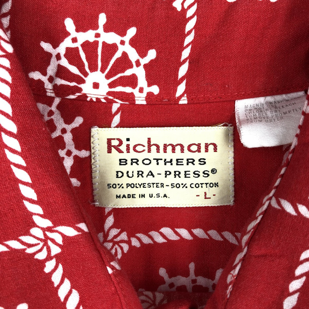70'S RICHMAN BROTHERS all-over print short-sleeved polyester/cotton shirt, made in USA, men's size L equivalent, vintage. cotton red type Vintage Second Hand