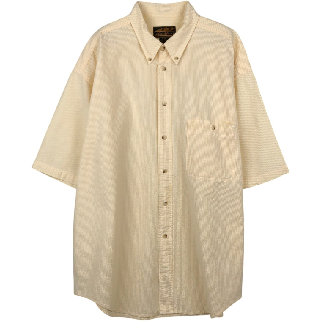 80s-90'S Eddie Bauer Black Tag Seersucker Short-Sleeve Button-Down Striped Shirt, Men's XL (approx.), Vintage cotton yellow type Vintage Second Hand