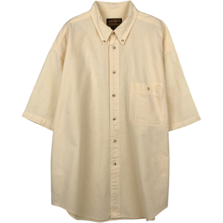 80s-90'S Eddie Bauer Black Tag Seersucker Short-Sleeve Button-Down Striped Shirt, Men's XL (approx.), Vintage cotton yellow type Vintage Second Hand