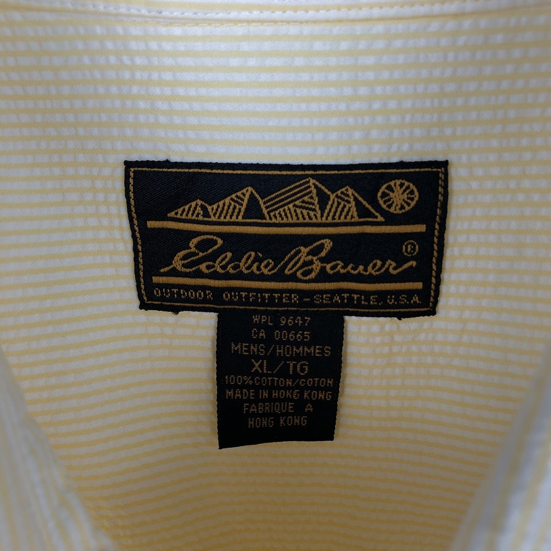 80s-90'S Eddie Bauer Black Tag Seersucker Short-Sleeve Button-Down Striped Shirt, Men's XL (approx.), Vintage cotton yellow type Vintage Second Hand