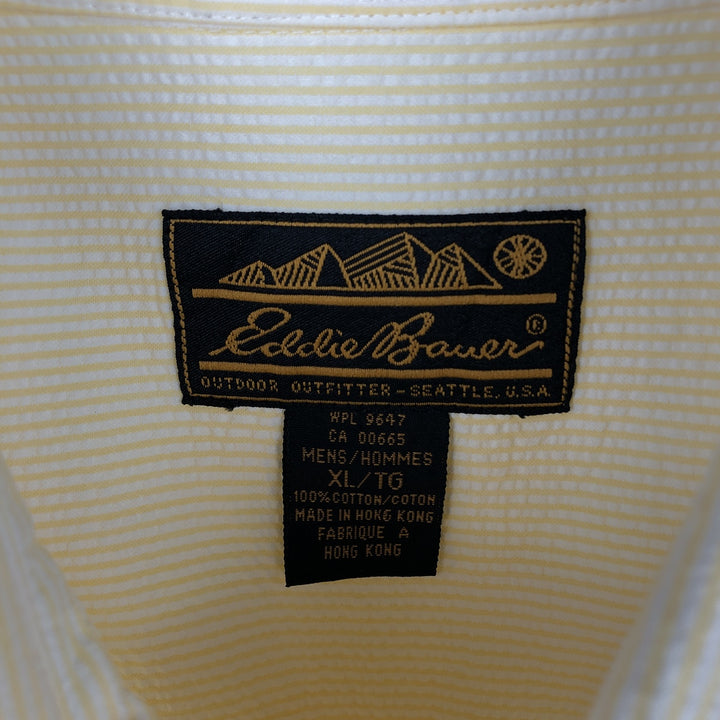 80s-90'S Eddie Bauer Black Tag Seersucker Short-Sleeve Button-Down Striped Shirt, Men's XL (approx.), Vintage cotton yellow type Vintage Second Hand