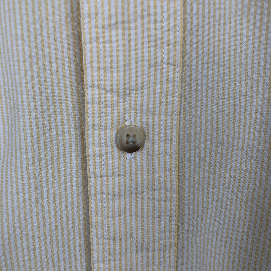 80s-90'S Eddie Bauer Black Tag Seersucker Short-Sleeve Button-Down Striped Shirt, Men's XL (approx.), Vintage cotton yellow type Vintage Second Hand