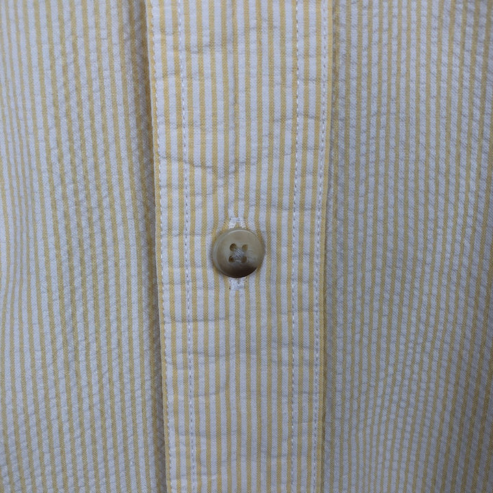 80s-90'S Eddie Bauer Black Tag Seersucker Short-Sleeve Button-Down Striped Shirt, Men's XL (approx.), Vintage cotton yellow type Vintage Second Hand