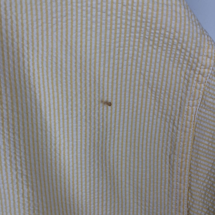80s-90'S Eddie Bauer Black Tag Seersucker Short-Sleeve Button-Down Striped Shirt, Men's XL (approx.), Vintage cotton yellow type Vintage Second Hand