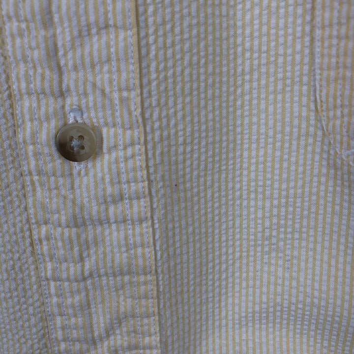 80s-90'S Eddie Bauer Black Tag Seersucker Short-Sleeve Button-Down Striped Shirt, Men's XL (approx.), Vintage cotton yellow type Vintage Second Hand