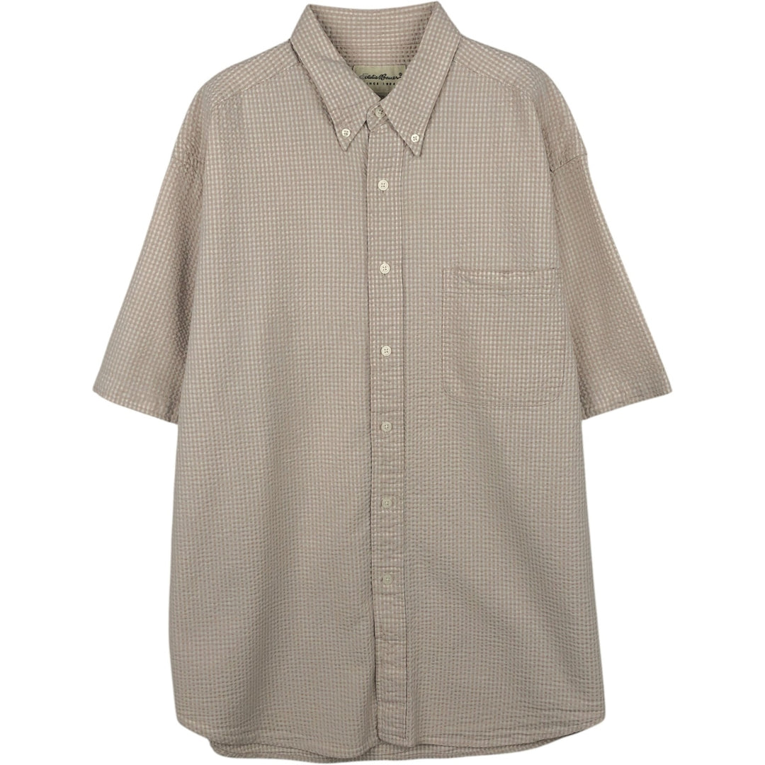 Eddie Bauer Seersucker Short Sleeve Button-Down Striped Shirt, Men's Size L cotton Beige type Vintage Second Hand