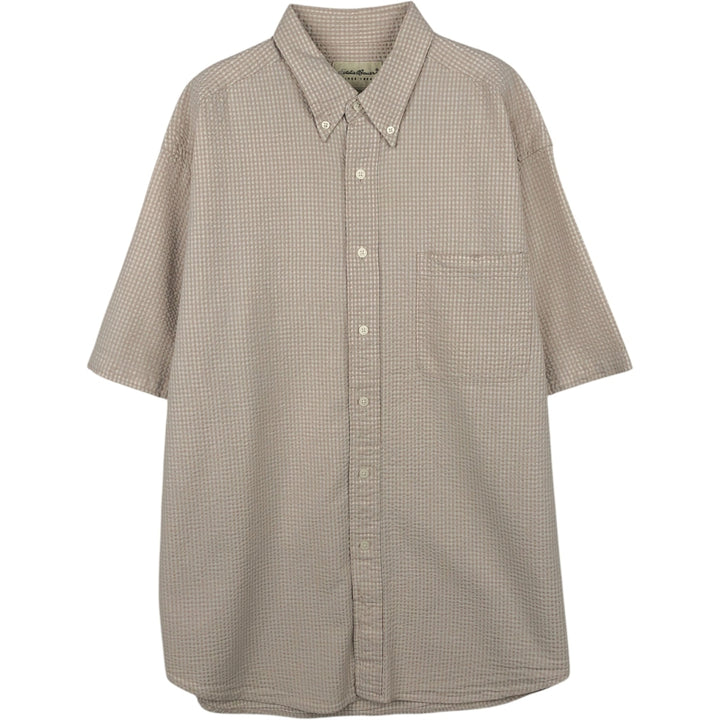 Eddie Bauer Seersucker Short Sleeve Button-Down Striped Shirt, Men's Size L cotton Beige type Vintage Second Hand