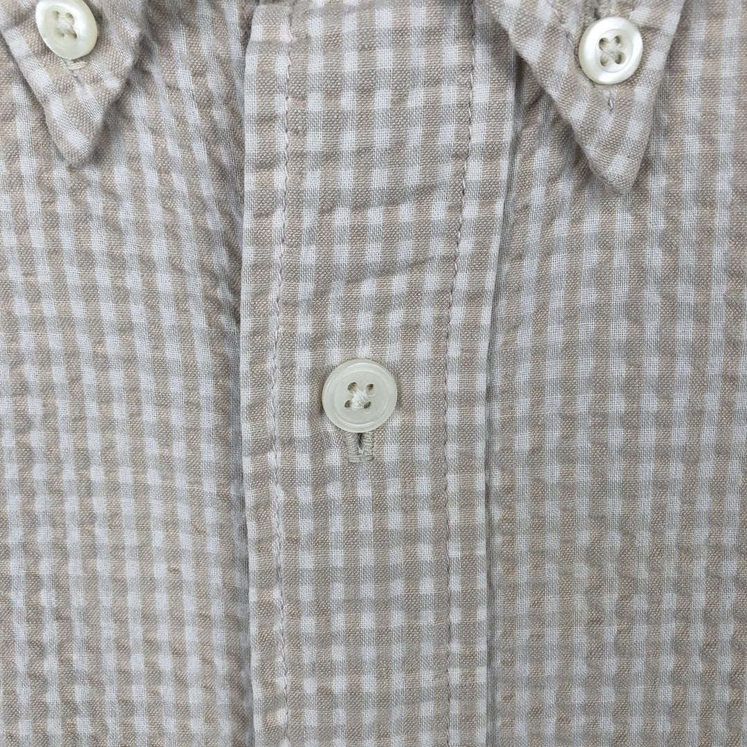 Eddie Bauer Seersucker Short Sleeve Button-Down Striped Shirt, Men's Size L cotton Beige type Vintage Second Hand