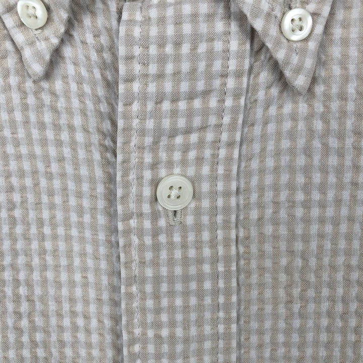 Eddie Bauer Seersucker Short Sleeve Button-Down Striped Shirt, Men's Size L cotton Beige type Vintage Second Hand