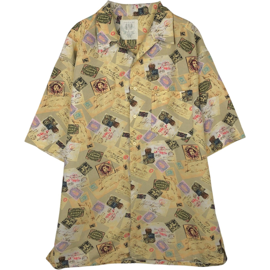 GAP all-over print short-sleeved open-collar linen shirt, boxy fit, men's size M. linen oro legacy Vintage Second Hand