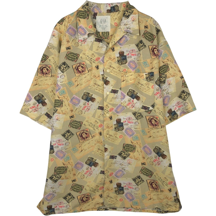 GAP all-over print short-sleeved open-collar linen shirt, boxy fit, men's size M. linen oro legacy Vintage Second Hand