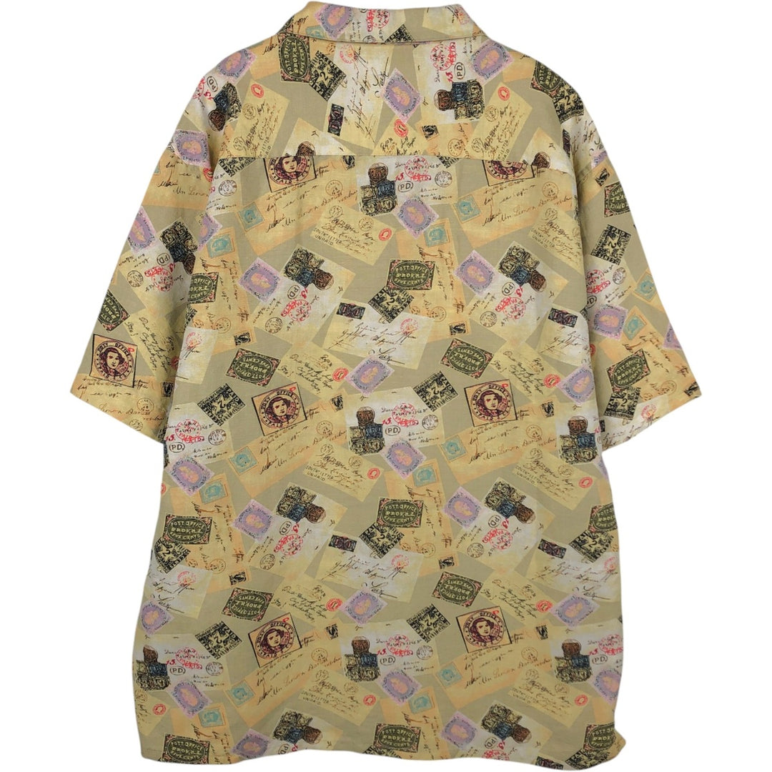 GAP all-over print short-sleeved open-collar linen shirt, boxy fit, men's size M. linen oro legacy Vintage Second Hand