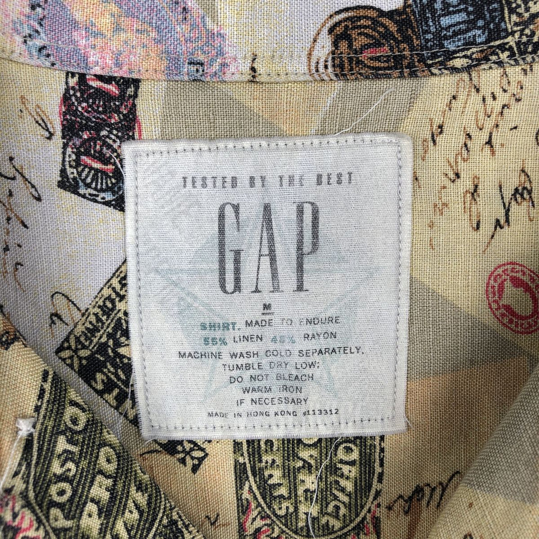 GAP all-over print short-sleeved open-collar linen shirt, boxy fit, men's size M. linen oro legacy Vintage Second Hand