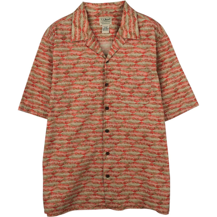 90s-00'S L.L.Bean Traditional Fit all-over print short-sleeved open-collar cotton shirt, boxy style. cotton red type Vintage Second Hand