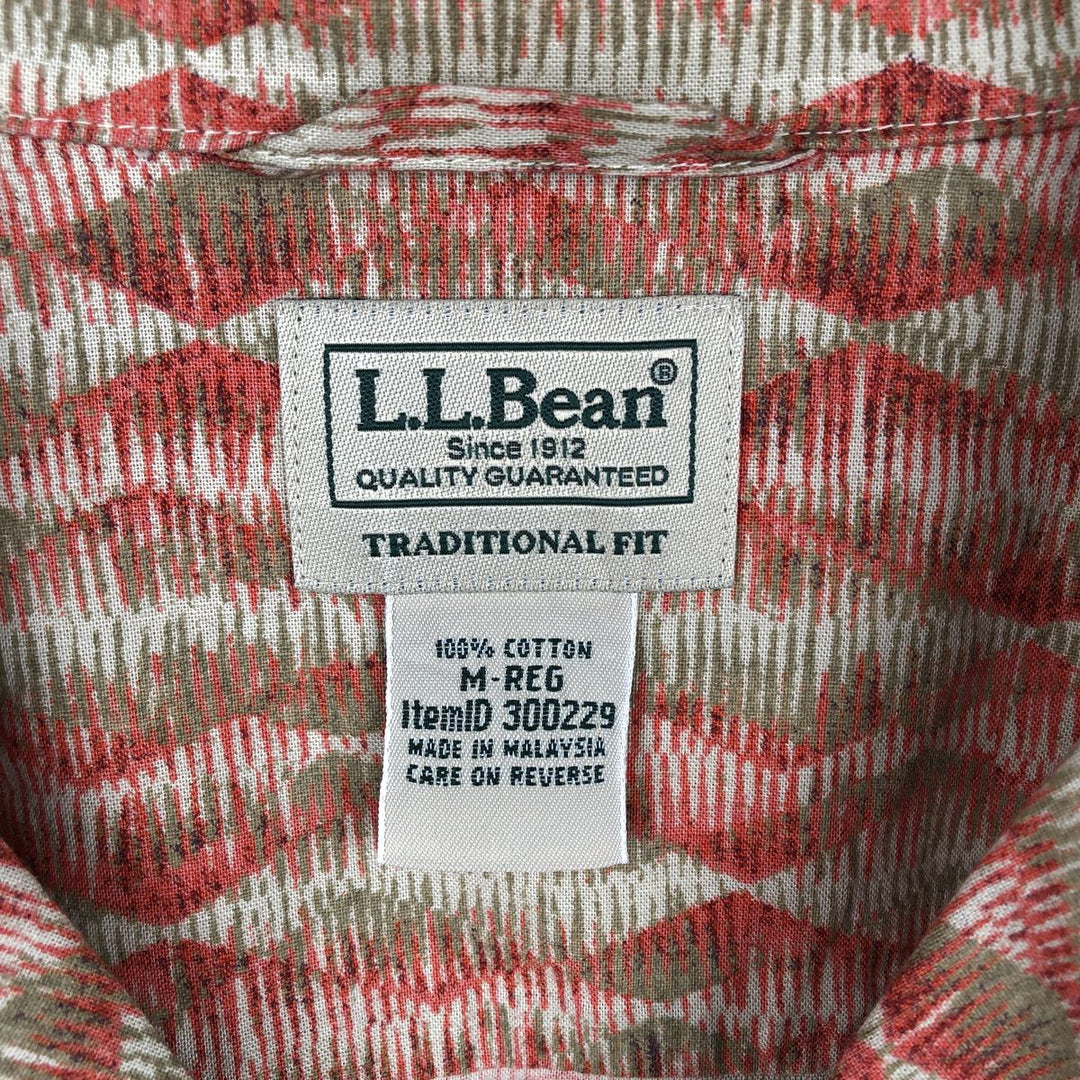 90s-00'S L.L.Bean Traditional Fit all-over print short-sleeved open-collar cotton shirt, boxy style. cotton red type Vintage Second Hand