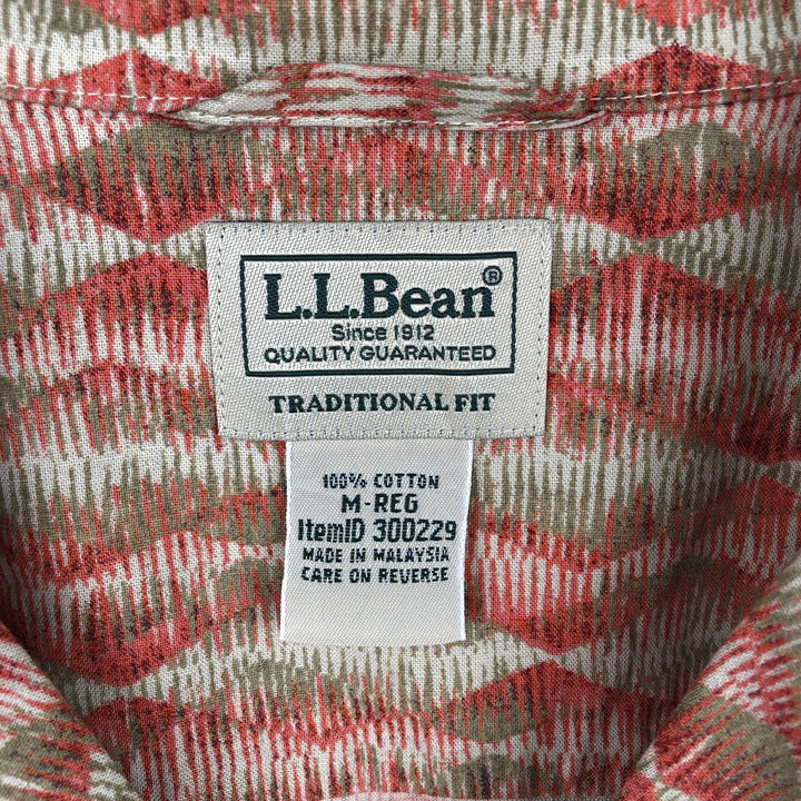 90s-00'S L.L.Bean Traditional Fit all-over print short-sleeved open-collar cotton shirt, boxy style. cotton red type Vintage Second Hand