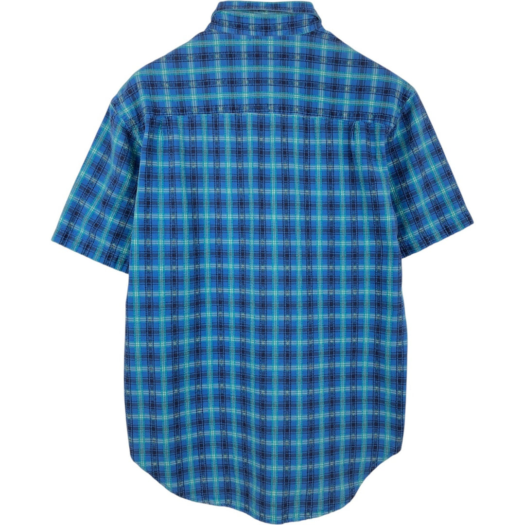 70s-80'S L.L.Bean Seersucker Short-Sleeve Button-Down Check Shirt, Made in USA, Men's Size M (Equivalent), Vintage cotton blue type Vintage Second Hand