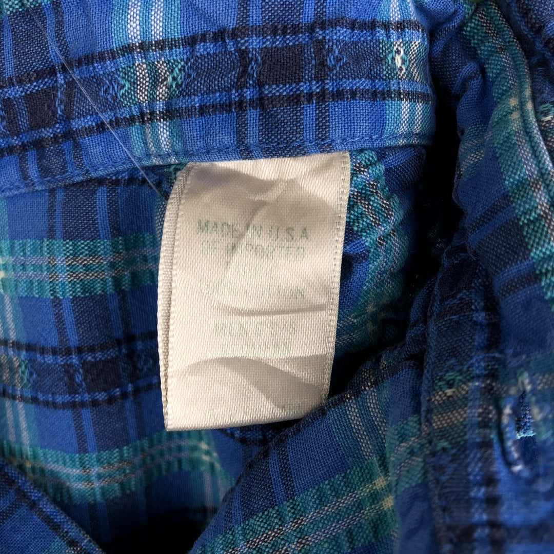 70s-80'S L.L.Bean Seersucker Short-Sleeve Button-Down Check Shirt, Made in USA, Men's Size M (Equivalent), Vintage cotton blue type Vintage Second Hand