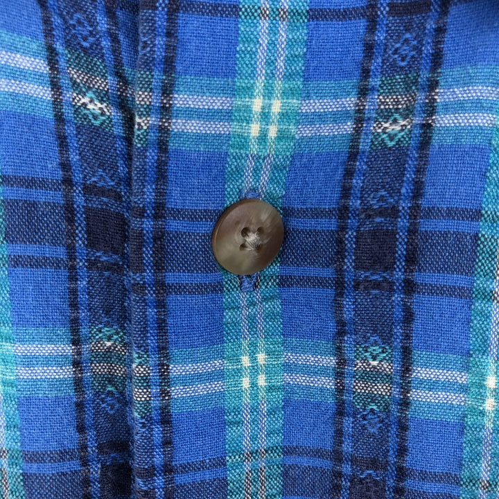70s-80'S L.L.Bean Seersucker Short-Sleeve Button-Down Check Shirt, Made in USA, Men's Size M (Equivalent), Vintage cotton blue type Vintage Second Hand
