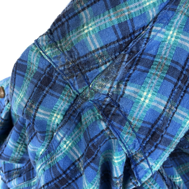 70s-80'S L.L.Bean Seersucker Short-Sleeve Button-Down Check Shirt, Made in USA, Men's Size M (Equivalent), Vintage cotton blue type Vintage Second Hand