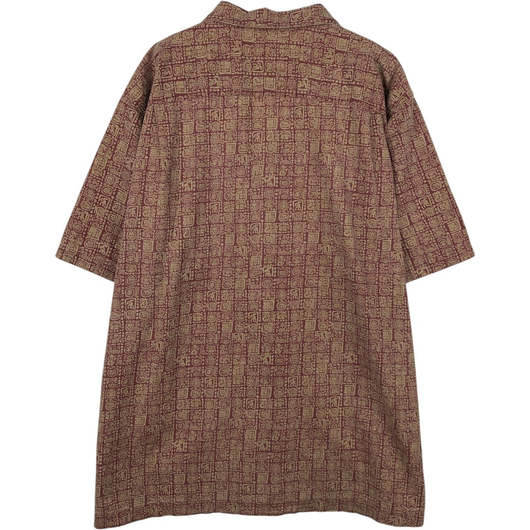 90s-00'S LLBean all-over print short-sleeved open-collar cotton box shirt, men's size XL. Vintage. cotton burgundy type Vintage Second Hand