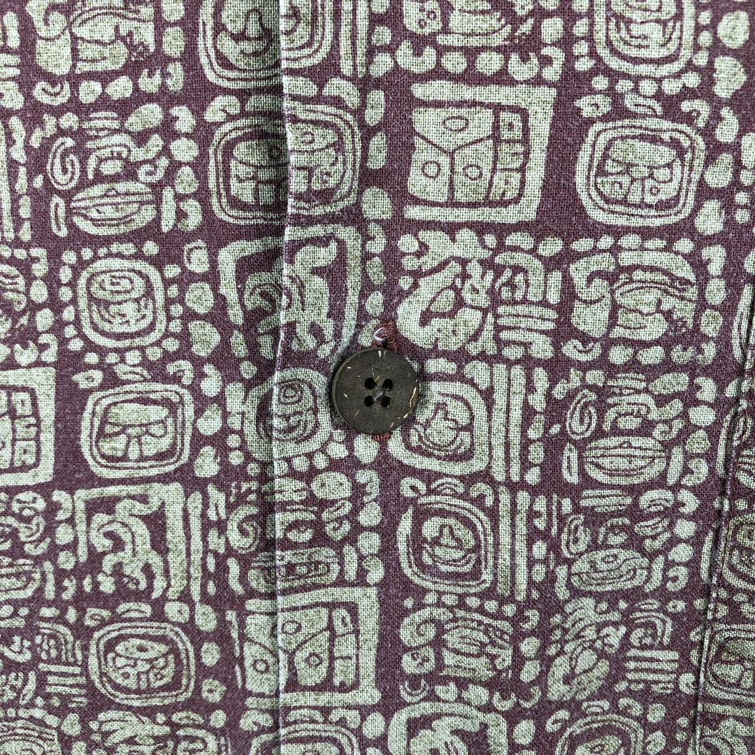 90s-00'S LLBean all-over print short-sleeved open-collar cotton box shirt, men's size XL. Vintage. cotton burgundy type Vintage Second Hand