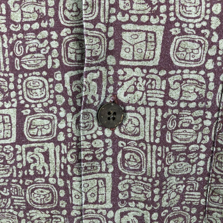 90s-00'S LLBean all-over print short-sleeved open-collar cotton box shirt, men's size XL. Vintage. cotton burgundy type Vintage Second Hand