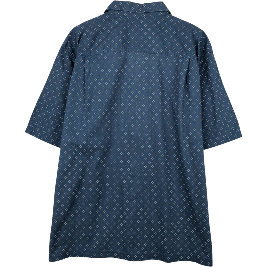 90s-00'S LL Bean Traditional Fit All-Over Print Short Sleeve Open Collar Cotton Box Shirt, Men's Size L cotton navy blue type Vintage Second Hand