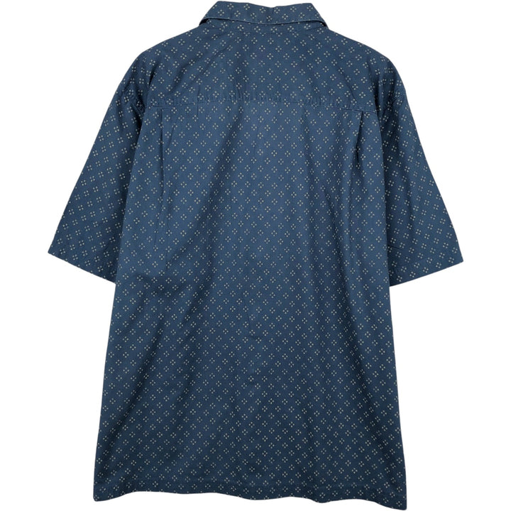 90s-00'S LL Bean Traditional Fit All-Over Print Short Sleeve Open Collar Cotton Box Shirt, Men's Size L cotton navy blue type Vintage Second Hand