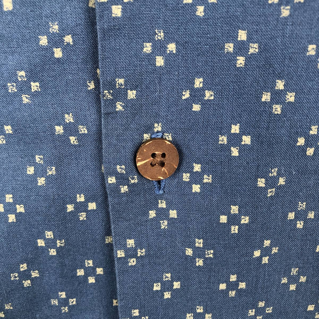 90s-00'S LL Bean Traditional Fit All-Over Print Short Sleeve Open Collar Cotton Box Shirt, Men's Size L cotton navy blue type Vintage Second Hand