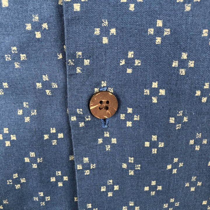 90s-00'S LL Bean Traditional Fit All-Over Print Short Sleeve Open Collar Cotton Box Shirt, Men's Size L cotton navy blue type Vintage Second Hand