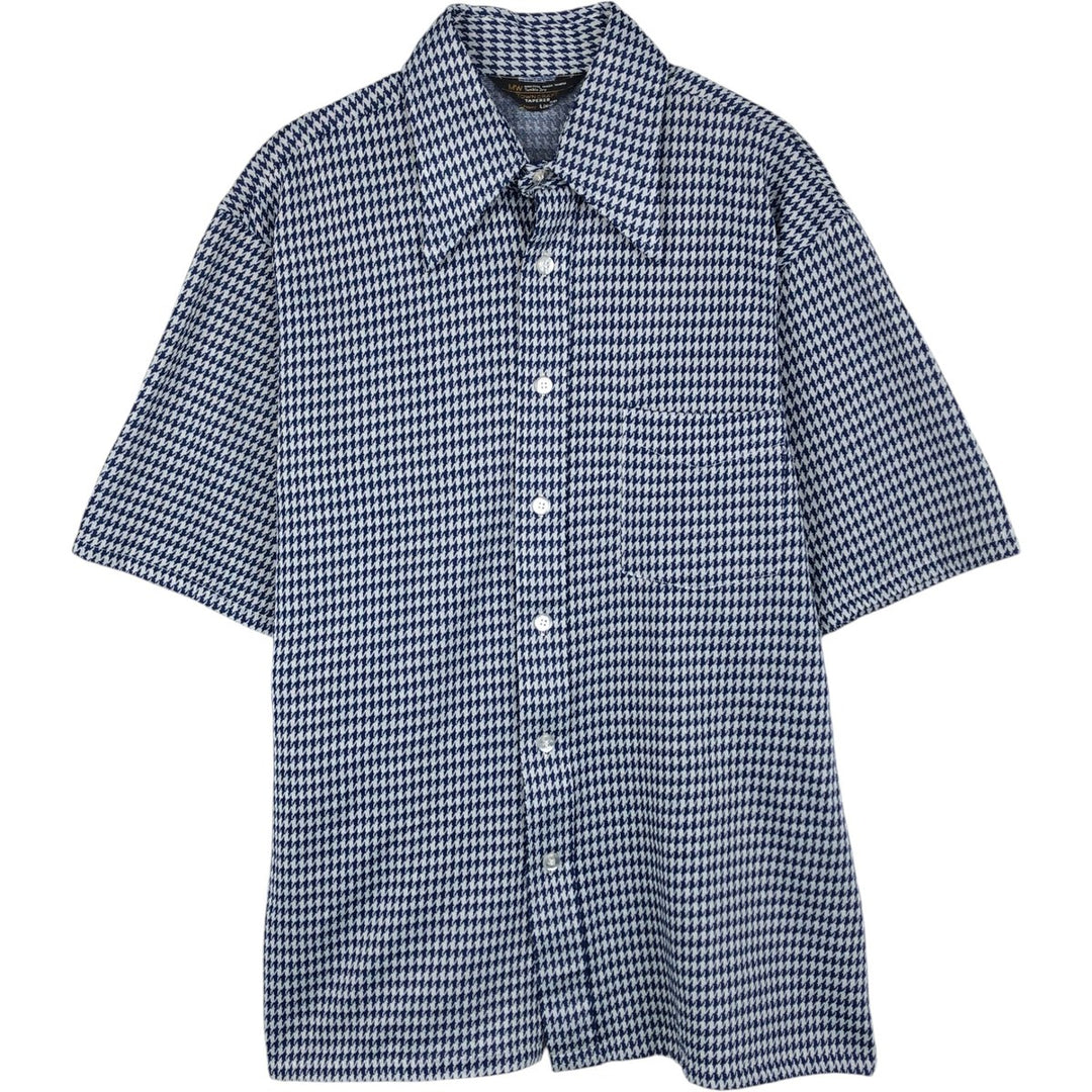 1970'S Town Craft Tapered Houndstooth Pattern Short-Sleeve Box Shirt, Men's Size L (approx.), Vintage unclear navy blue type Vintage Second Hand