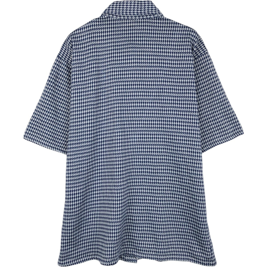 1970'S Town Craft Tapered Houndstooth Pattern Short-Sleeve Box Shirt, Men's Size L (approx.), Vintage unclear navy blue type Vintage Second Hand