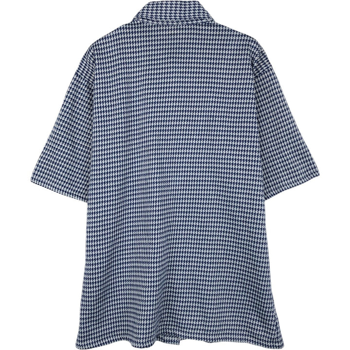 1970'S Town Craft Tapered Houndstooth Pattern Short-Sleeve Box Shirt, Men's Size L (approx.), Vintage unclear navy blue type Vintage Second Hand