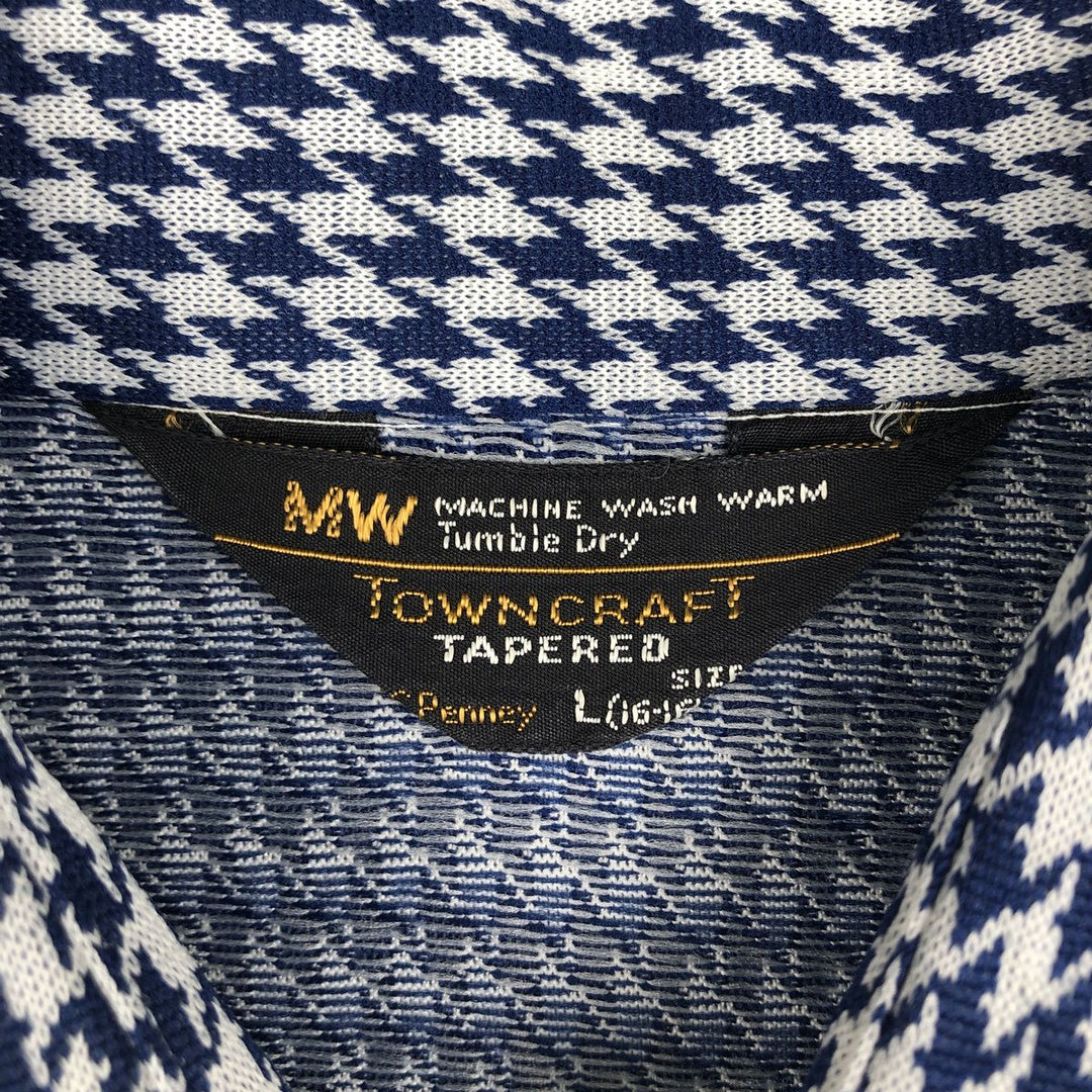 1970'S Town Craft Tapered Houndstooth Pattern Short-Sleeve Box Shirt, Men's Size L (approx.), Vintage unclear navy blue type Vintage Second Hand