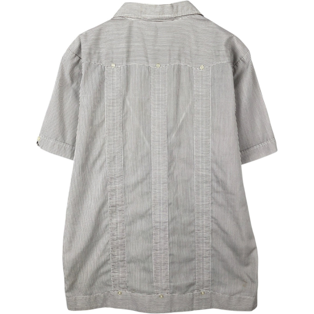 90'S ROMANI Embroidered Stripe Pattern Short-Sleeve Open Collar Mexican Shirt Cuban Shirt Box Shirt Men's Size M polyester white type Vintage Second Hand