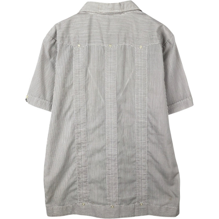 90'S ROMANI Embroidered Stripe Pattern Short-Sleeve Open Collar Mexican Shirt Cuban Shirt Box Shirt Men's Size M polyester white type Vintage Second Hand