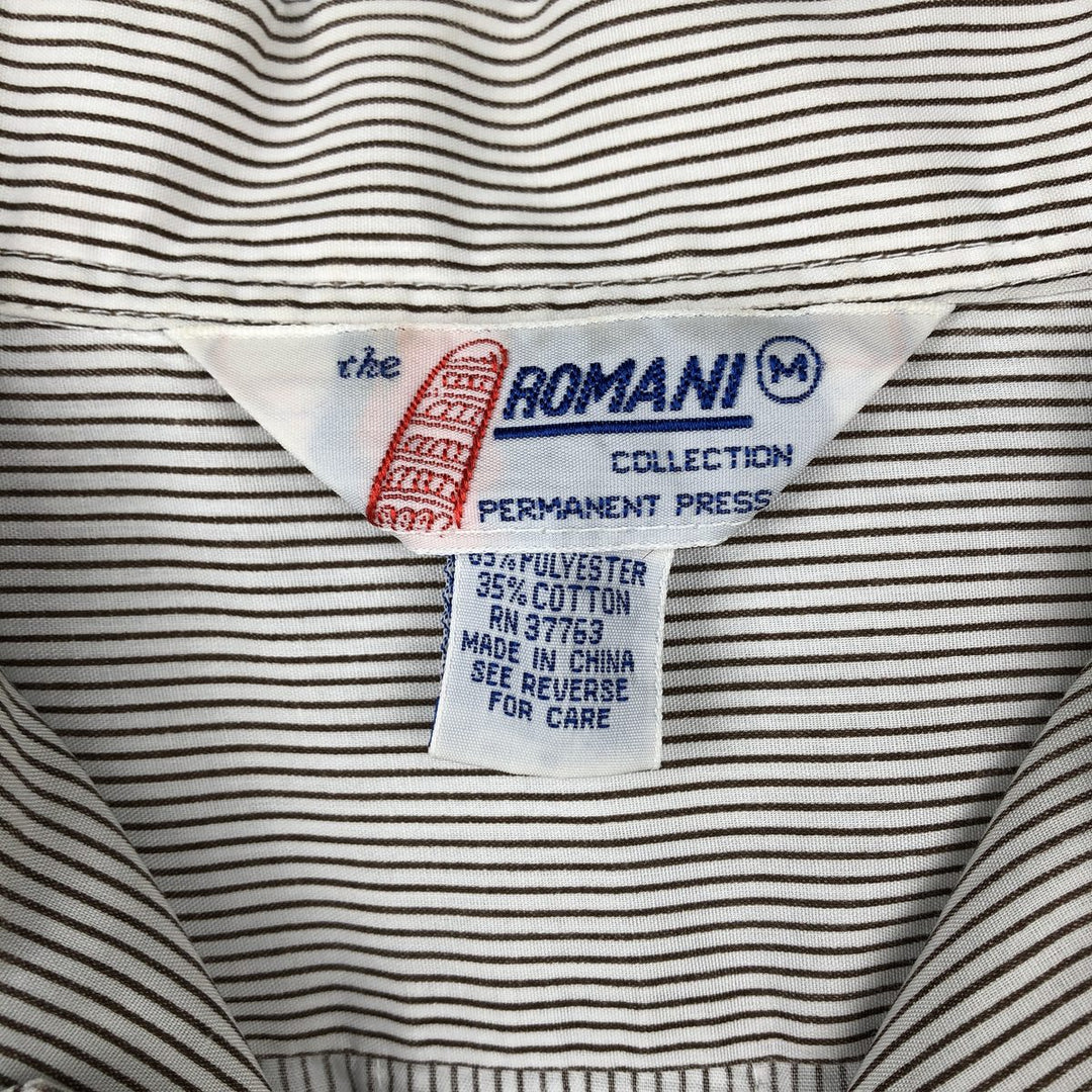 90'S ROMANI Embroidered Stripe Pattern Short-Sleeve Open Collar Mexican Shirt Cuban Shirt Box Shirt Men's Size M polyester white type Vintage Second Hand