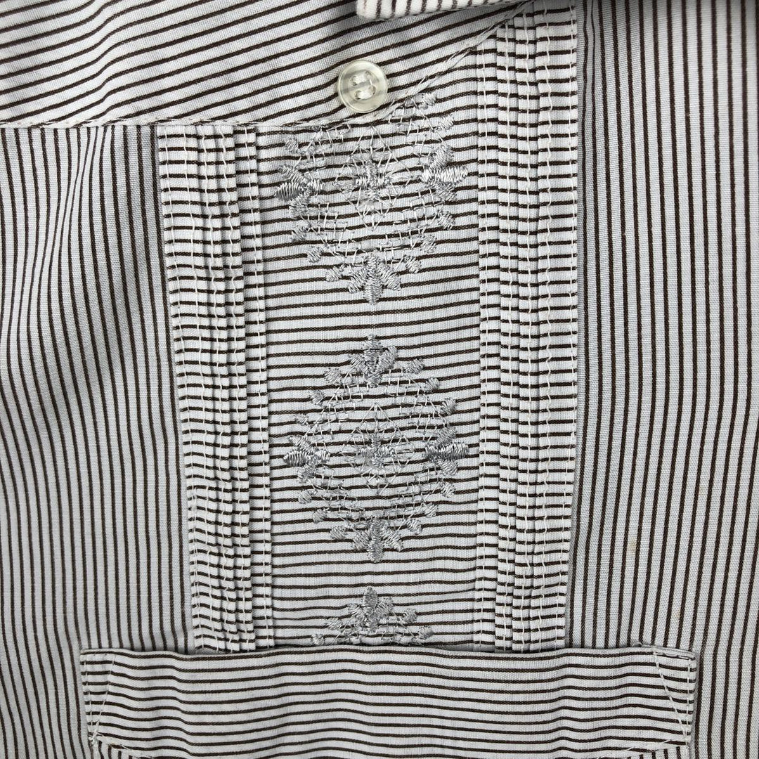 90'S ROMANI Embroidered Stripe Pattern Short-Sleeve Open Collar Mexican Shirt Cuban Shirt Box Shirt Men's Size M polyester white type Vintage Second Hand